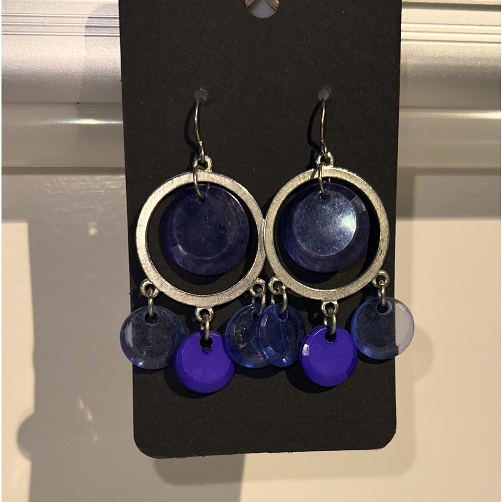 Silver and blue dangle earrings